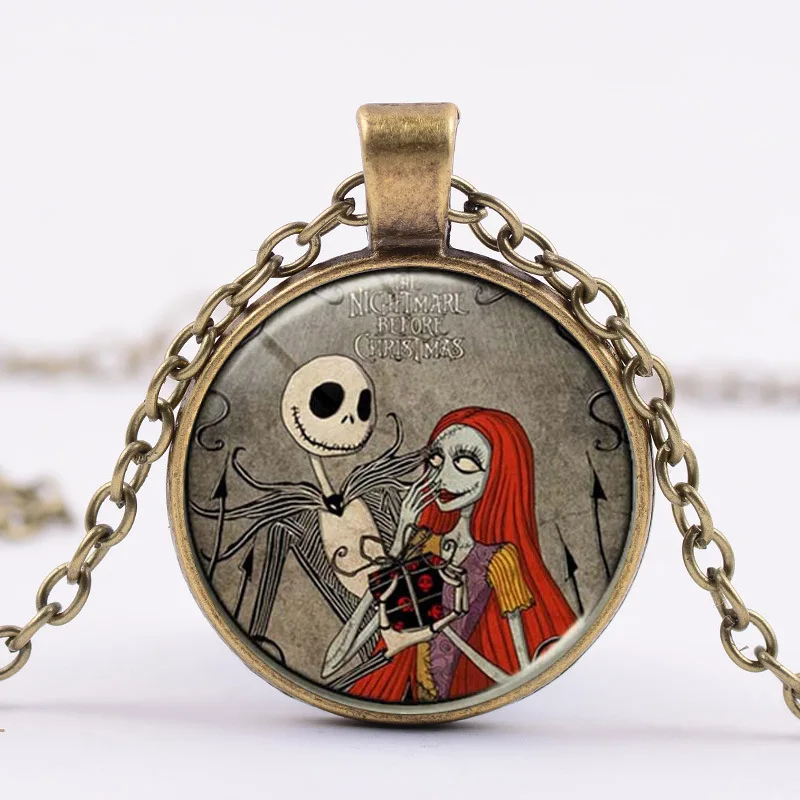 

European style new Christmas Eve thriller Jack and Sally time gemstone Skull trendy Pendant Necklace Jewelry for men and womens