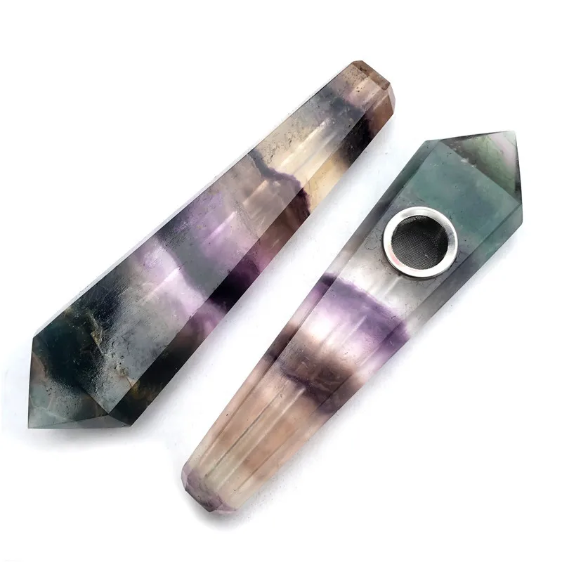 

Top sale natural polished wand pipe rainbow fluorite crystal quartz smoking pipes for tobacco, Purple