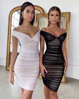 

2020 in stock Summer Casual Sexy Off shoulder Double layer Bodycon Women Short Party Mini Dress Women's Night Club