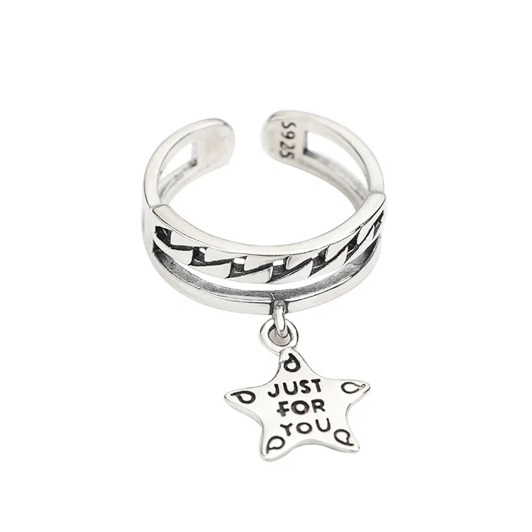 

925 Sterling Silver Mutil-layer Pentagram Pendant Thai Silver Ring Open Finger Ring For Women Jewelry Gifts