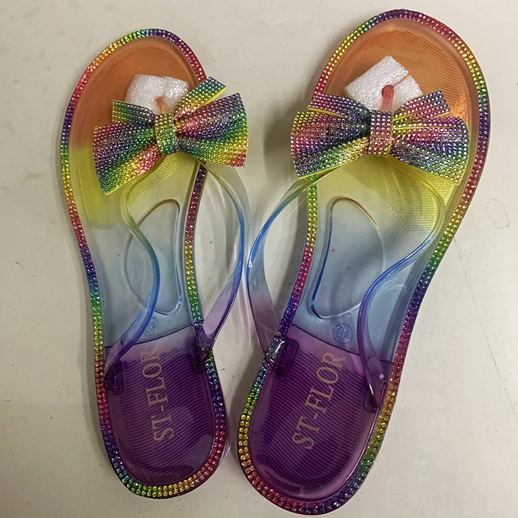 

Hot sale shining diamonds slippers summer rubber ladies flip flops outdoor beach plastic sandals for women