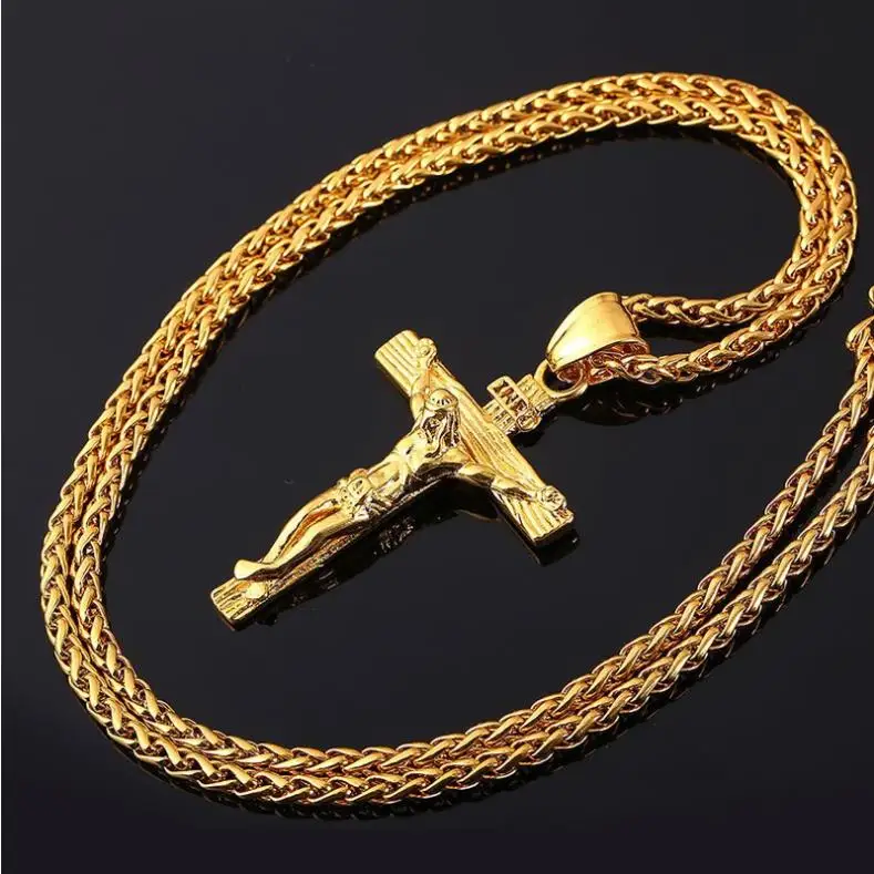 

New Jwelleries unisex Simple Design Religious Jewelry Gold Plated Cross Chain Necklace free shipping