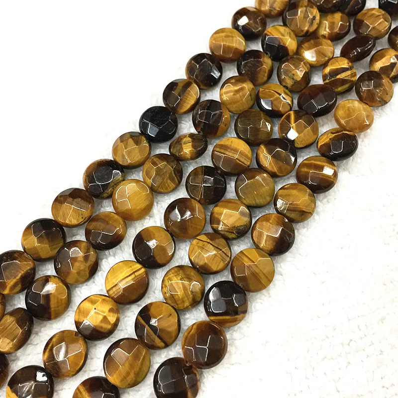 

Wholesale Nature Stone Bead Tiger Eye  Coin Faceted By Hand Not Synthetic Not Glass For Jewelry Making Hot Sale 25pcs/str, Colorful