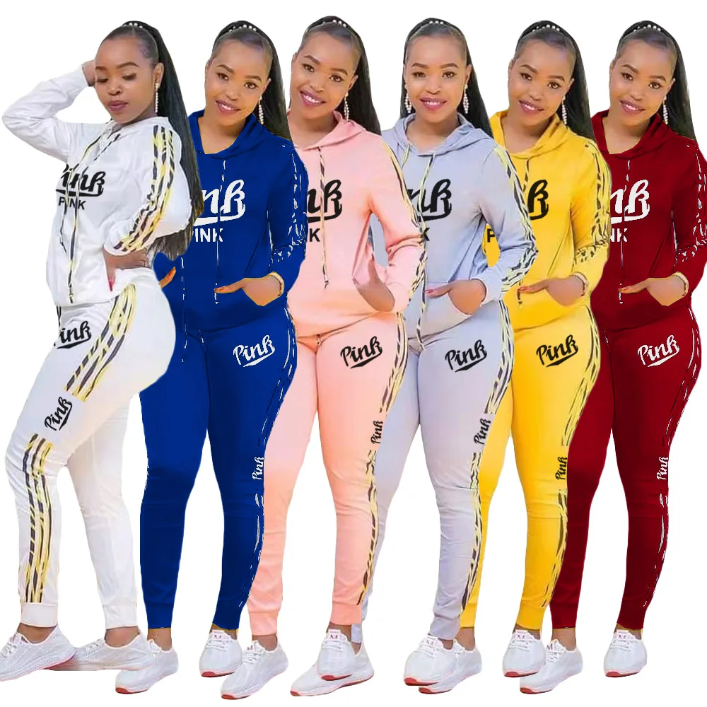 

Pink New Arrival Women Hoodies Jogger Set Spring and winter letter print Women Two Piece Set Sweatsuits Tracksuit for Women