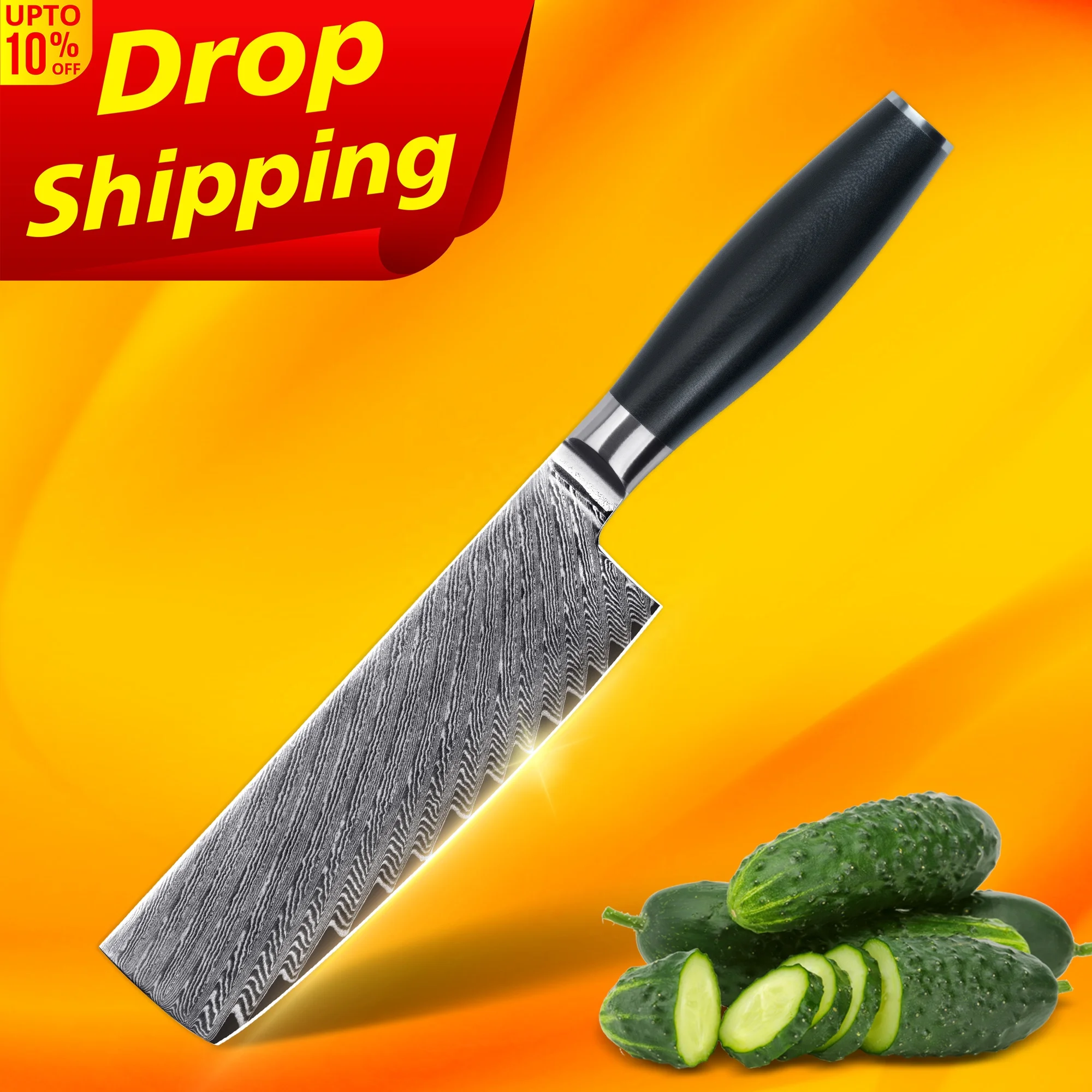 

10% off SkyCook 7 nakiri knife damascus chef vg10 chef's knives knife blanks damascus steel With G10 Handle