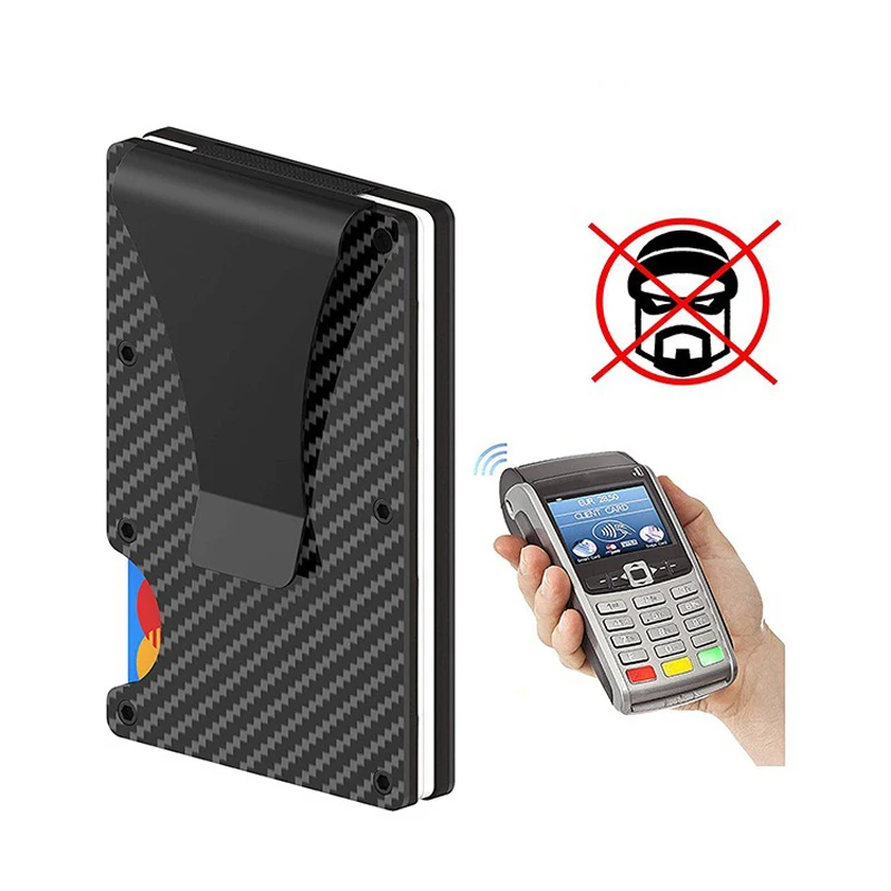 

2022 best sell ultra thin RFID real carbon fiber card wallet, minimalist aluminum credit card holder with money clip