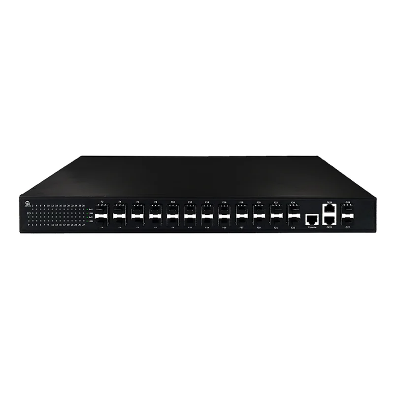 

24 100M fiber optical port + 2 gigabit SFP port + 2 1000M RJ45 port network aggregation switch