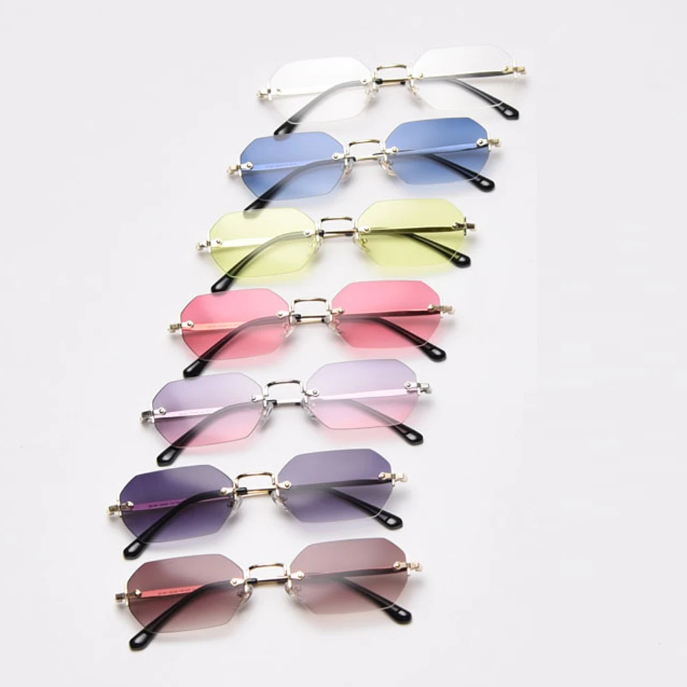 

Rectangle rimless octagonal small glasses women metal polygon sunglasses 2021 men