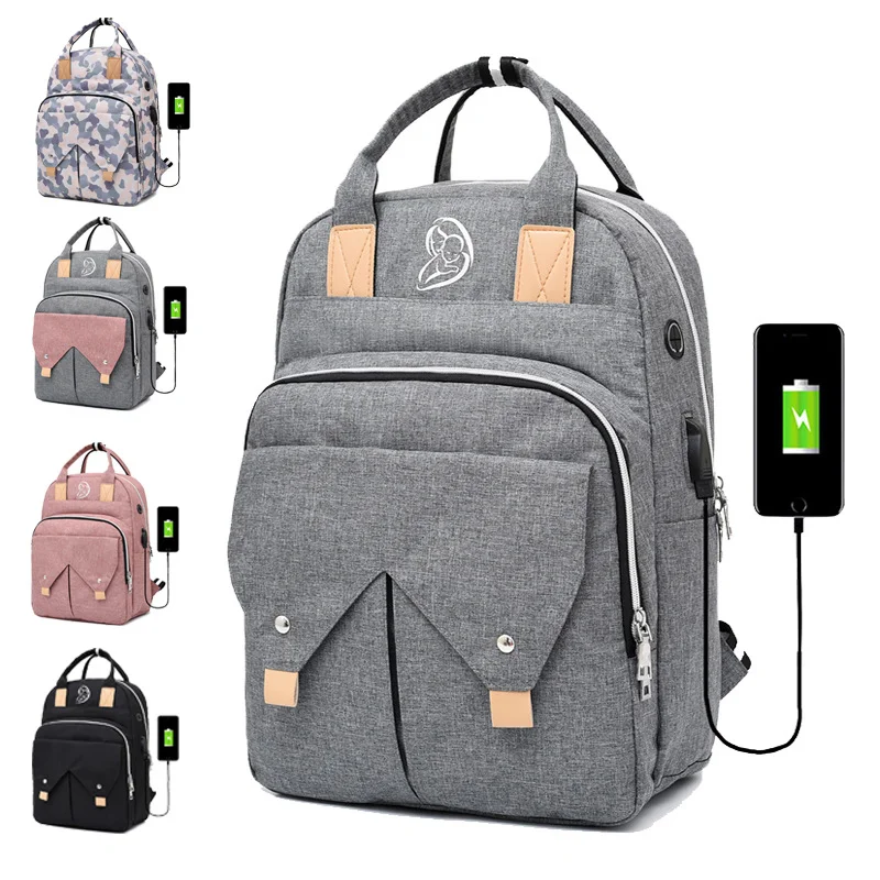 

2022 New Design Custom Backpack Logo Big Capacity Waterproof Folding Mummy Baby Diaper Bag Backpack With Changing Pad