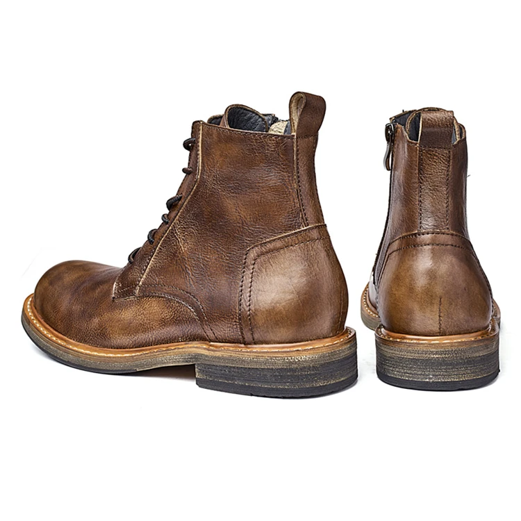

Factory professional discount price customized breathable, wear-resistant leather + rubber men's leather boots, Brown