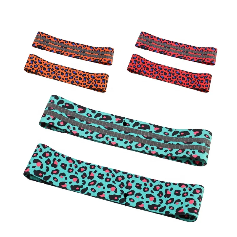 

Low MOQ Custom Logo Set of 3 Resistance Workout Cotton Elastic Fitness Exercise Leopard Fabric Booty Hip Circle Resistance Band, 20 colors or customized