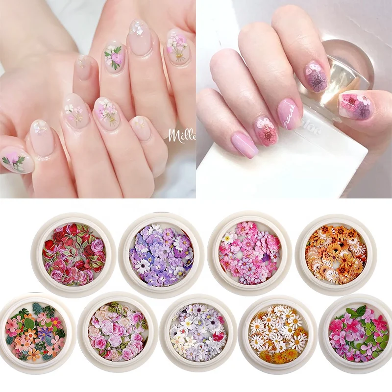 

B15065A 2021 New Summer Hot Wooden Nail Pastes Flowers Slices Butterflies Leaves Nail Decoration 3D Nail Art, Customers' requirements