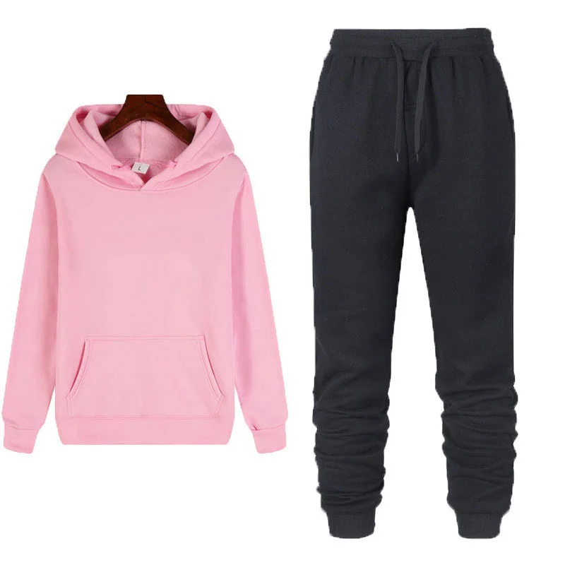 

Wholesale custom men's and women's mixed suit long-sleeved casual sports sweatshirt hooded pullover plus size jogging suit 2-pcs