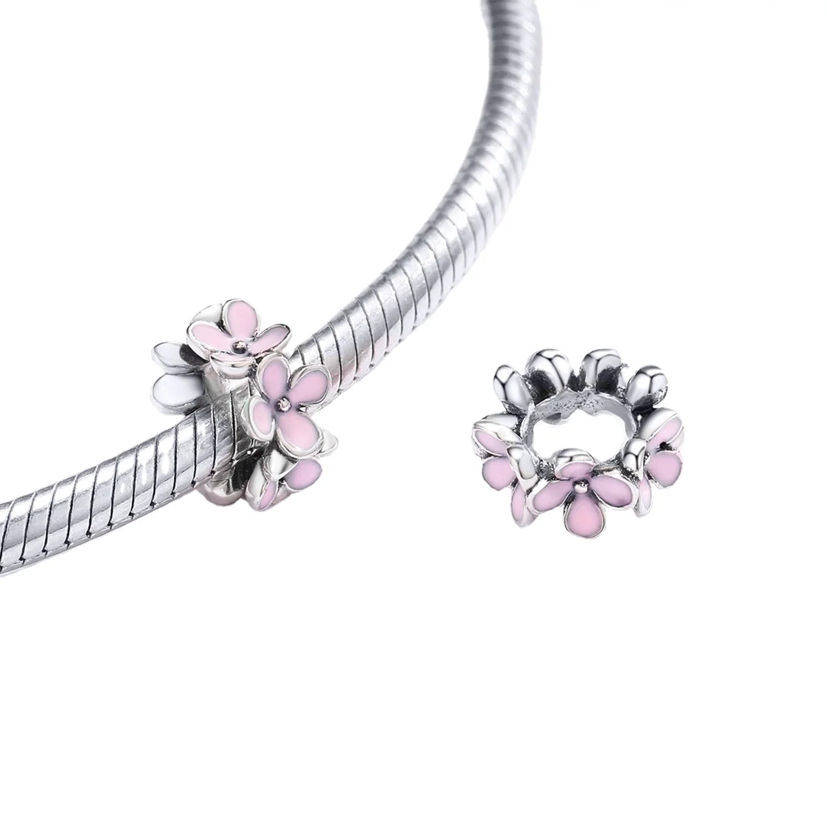 

Fashion Pink Enamel Flower Bracelet Luxury Charms For Bangles Jewelry Making Wholesale