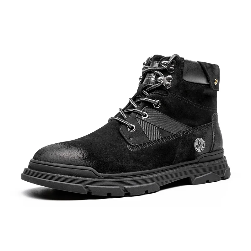 

Leaveland New Leisure Men's Shoes Work Boots Martin Leather Mid Top Genuine Leather Men's Boot Shoe Zapato de, Black. sand and brown