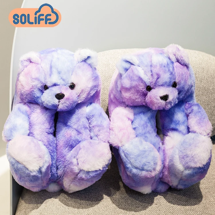 

Hot selling soft fur big bear slippers fur teddy bear slippers