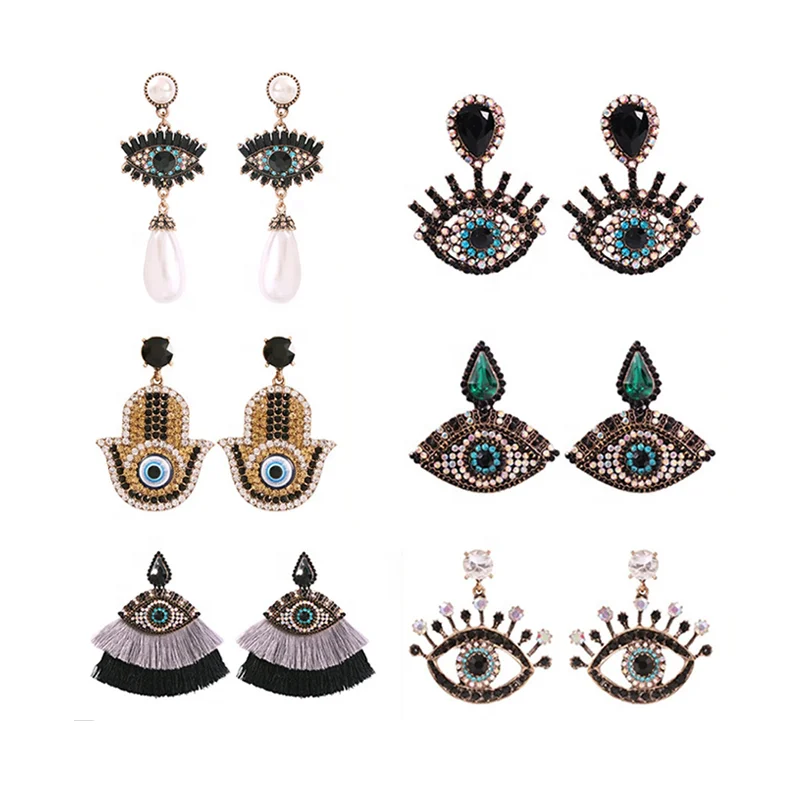 

2020 New Arrivals Many Designs Aretes Evil Eyes Earrings Jewelry Tassel Earrings For Women, Same as picture