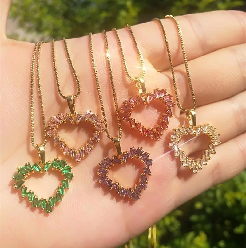 

gold plated colorful gemstone jewelry heart shape pendant women Necklace