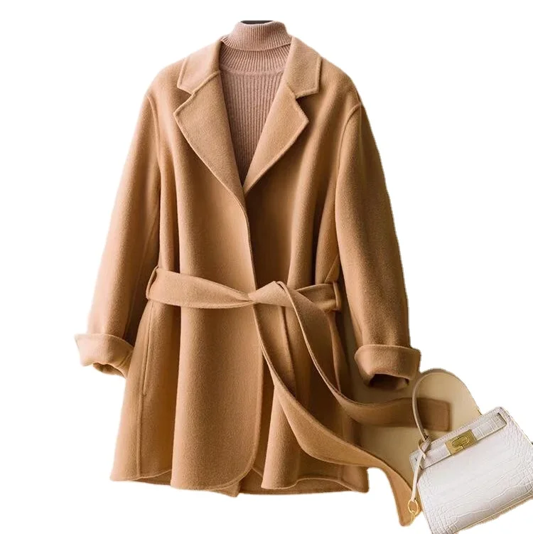 

Wholesale winter warm trench coats with belt ladies cashmere coat