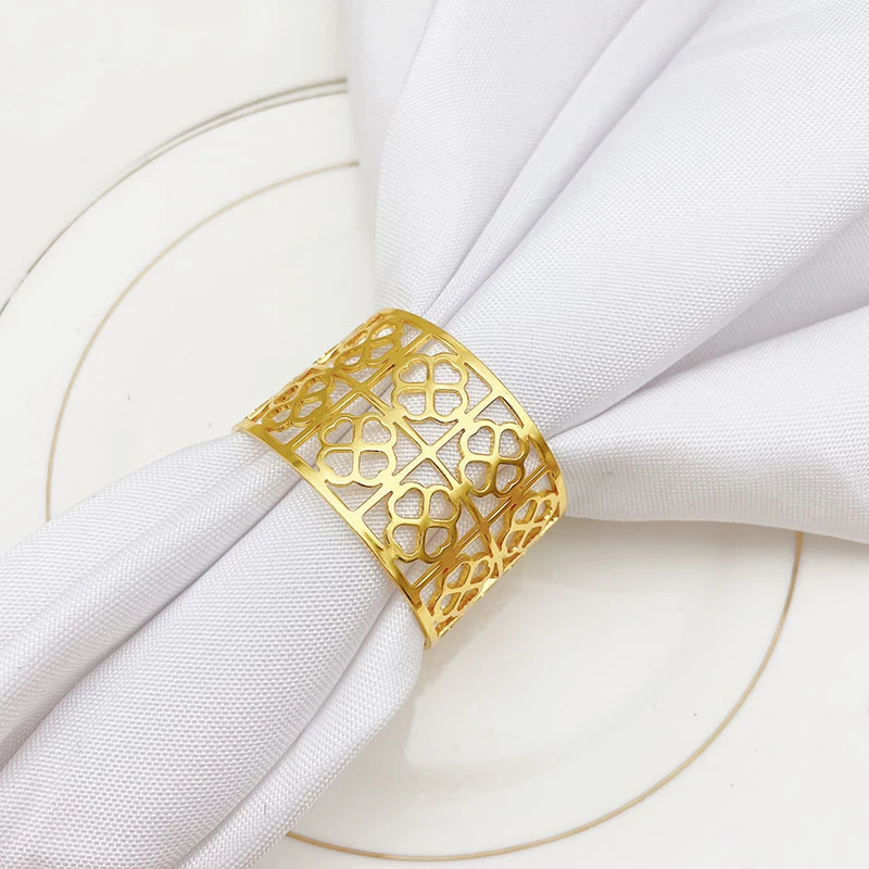 

Hollow Out Clover Napkin Rings Gold Napkin Rings Wedding Party Napkin Holder Table Decoration Supplies HWM126