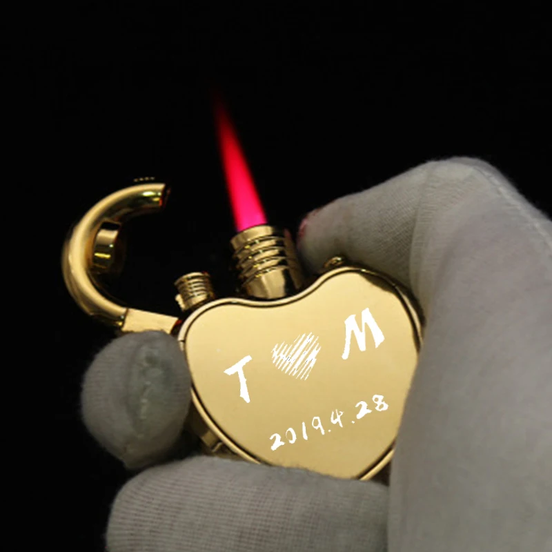 

Creative Heart-shaped Lock Gas Lighters Windproof Inflatable Butane Gas Flame Metal Cigarette