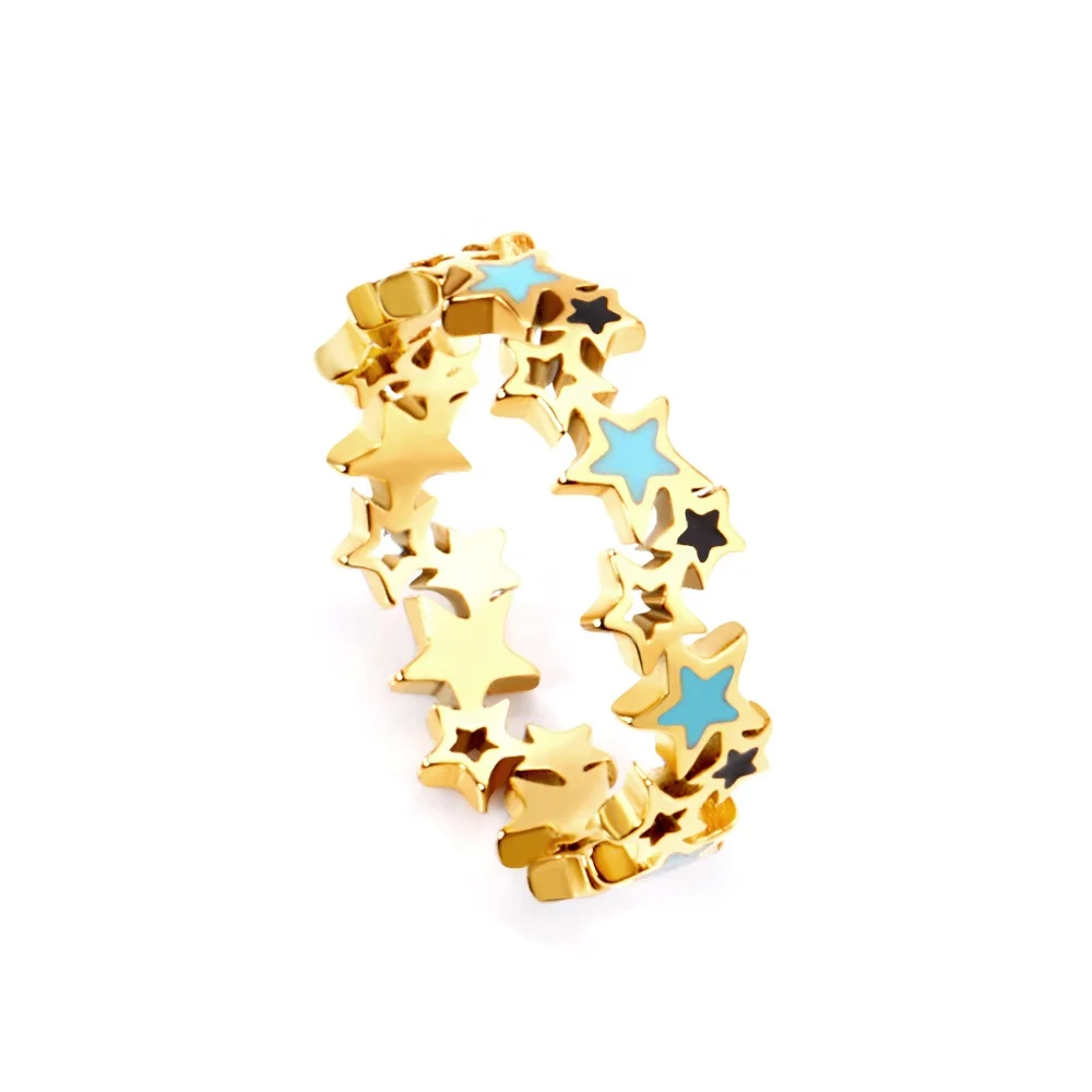 

18K Gold Plated Stainless Steel Jewelry Enamel Stars Girls Women Ring