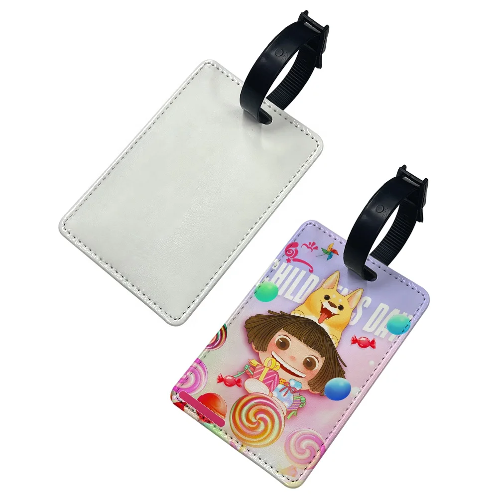 

Prosub Sublimation Travel Name Tag Blank Custom Print PU Leather Glitter Back Labels Loss Prevention Sublimation Luggage Tags