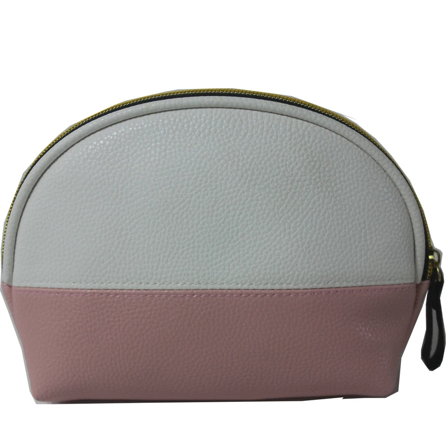 

high quality half round pink custom women travel toiletry zipper PU leather cosmetic bag, Customized