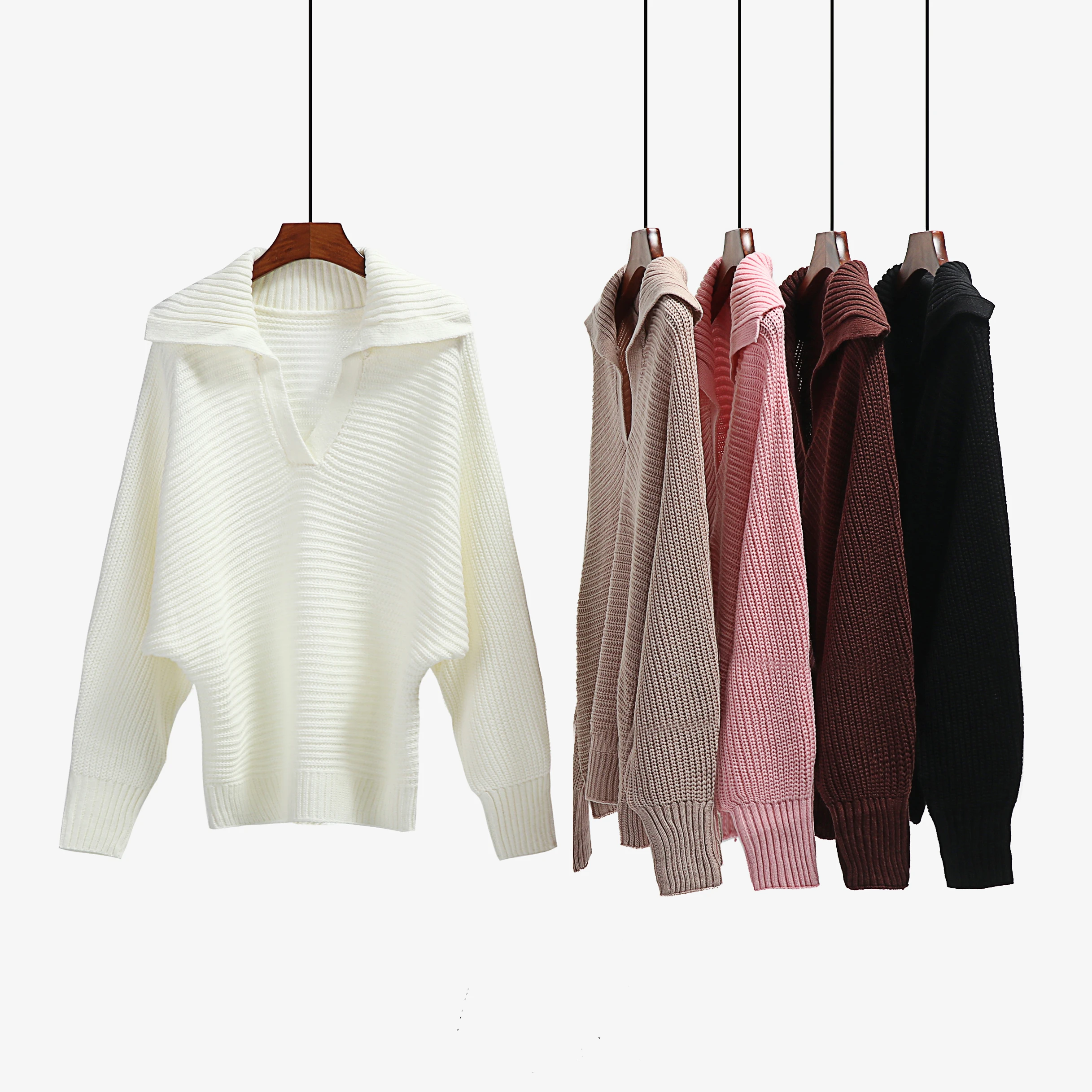 

Fast Delivery ODM/OEM Sweater High Quality Ladies Oversize Knit Pullover V-Neck Links Knitted Sweater Women