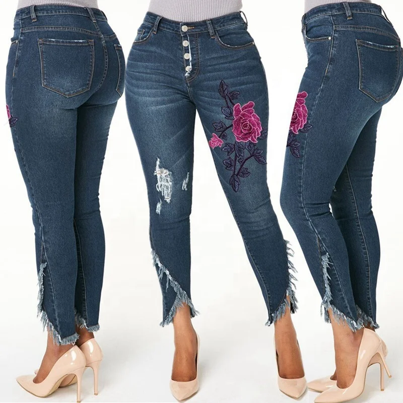 

B63059A Trade American slim embroidered jeans hot style fashion stretch pants, Picture