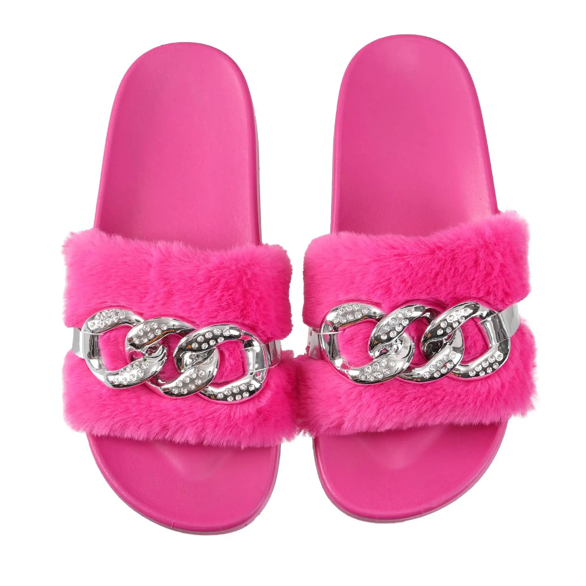 

Winter Fluffy Slip on Slippers Outdoor Flat Flip Flops Cozy Faux Fur Open Toe Fashinable Mental Slides, As the picture or customized