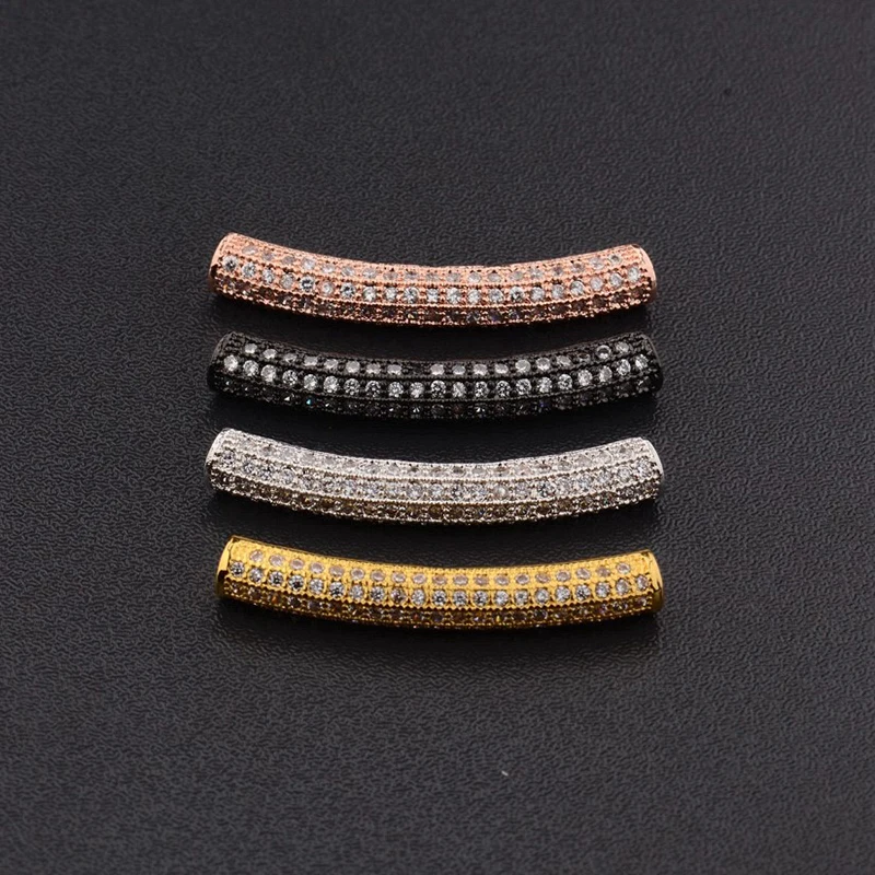 

High Quality Micro Pave Cubic Zirconia CZ Curved Tube Spacer Bead Fit DIY Jewelry Making (MPB070)