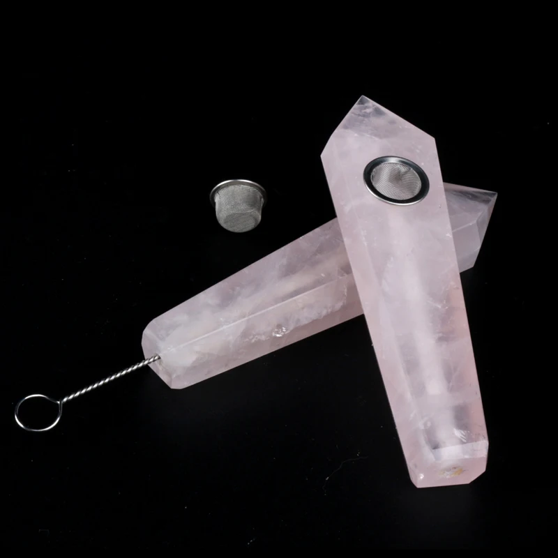 

Wholesale Natural gemstone rose quartz crystal smoking pipes for gift, Pink