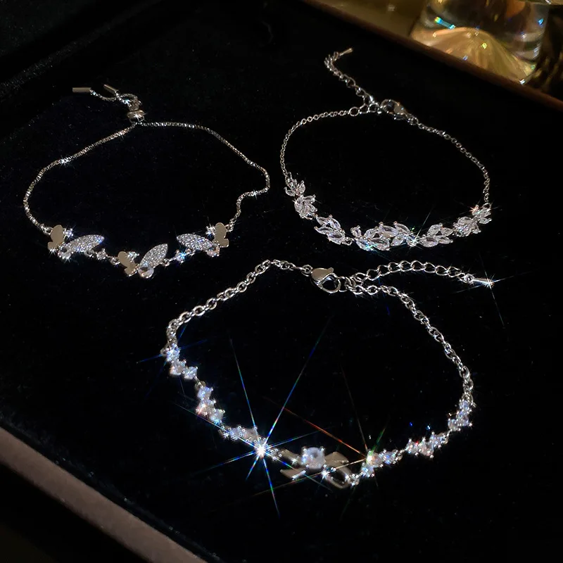 

Shiny Luxury Elegant Engagement Bracelets Adjustable Zircon Flower Butterfly Bow Bracelet for Women Jewelry