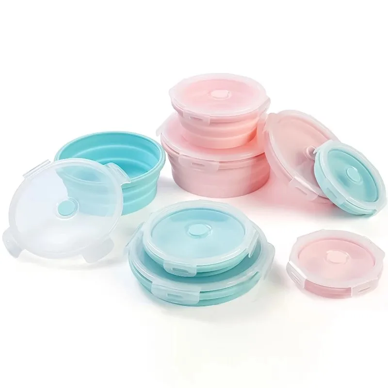 

4 Pieces / Set Of High Quality Food Grade Silicone Lunch Box Durable And Convenient Storage Box Silicone Folding Lunch Box, Blue, red, green, pink, grey blue