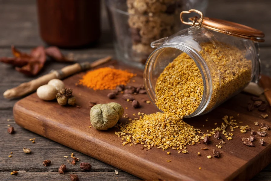 Traditional Indian kitchen setup showing asafoetida storage in airtight container alongside other essential spices
