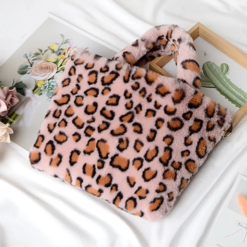 

Fall and Winter Evening Clutch Girls Classical Design Ladies Fashion Leopard Faux Rabbit Fur Slide Women Designers Purses and Handbags, 11 colors