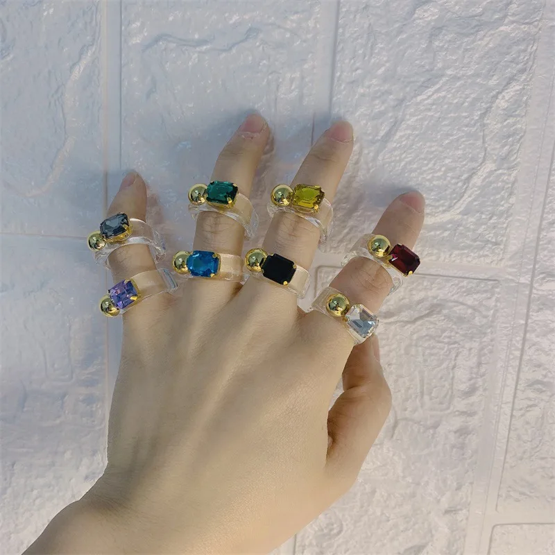 

2021 new homemade DIY creative diamond golden resin acrylic ring for women, As pic