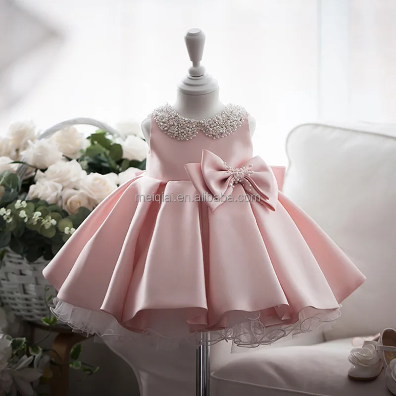 

2021 New High End One-Year-Old Birthday Party Dress Flower Girl Host Evening Dress Princess Ball Gown, Pink,white