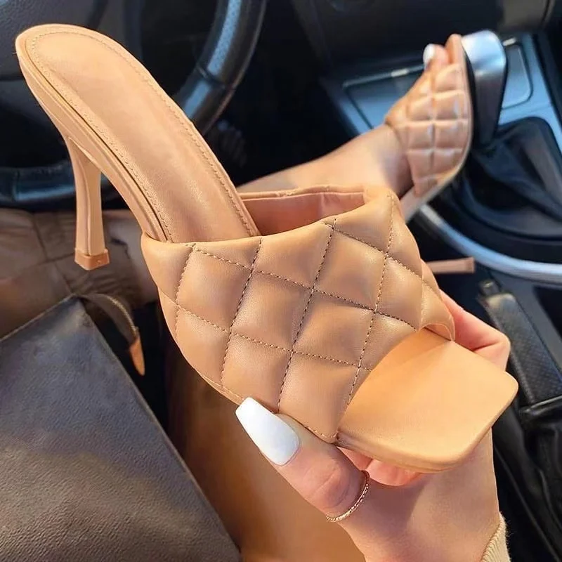 

Fashion Shoes Slippers Women Summer Luxury PU Square Toe Rome Basic Rubber Shoes Square Toe lady