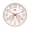 Simple home round plastic luminous light silent scan wall clock with thermometer and humidity