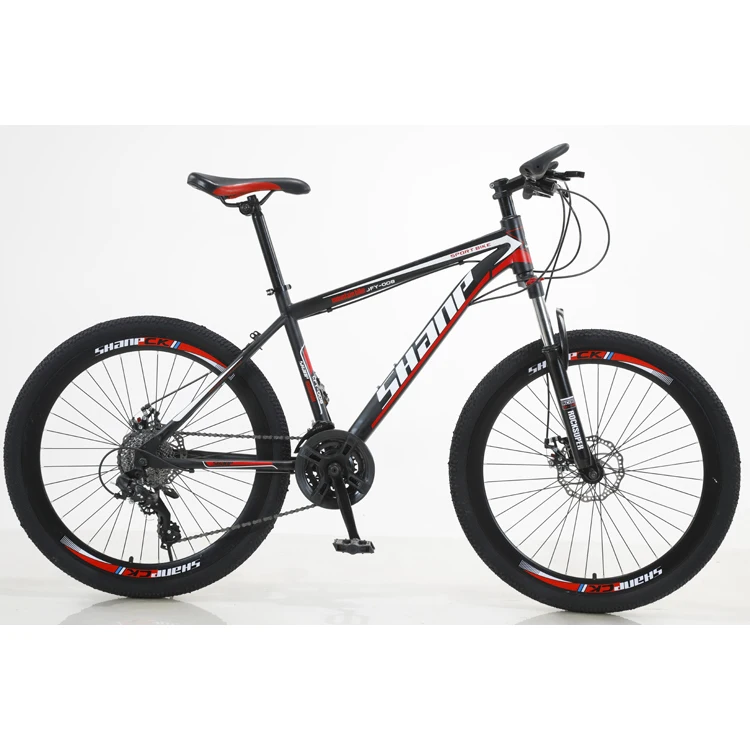 

Black red color beautiful double disc brake front suspension 26 inch 21 gear cycle