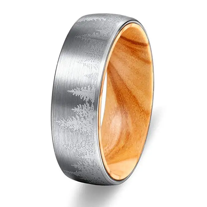 

8mm Lasered Forest LandscapTungsten Ring Wedding Engagement Anniversary Ring Band for Women Men