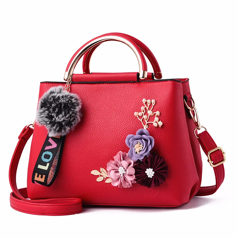 

New Arrival Flower Women Brand Bag Fur Ball Decor Crossbody Shoulder Handbags Small Tote Bags