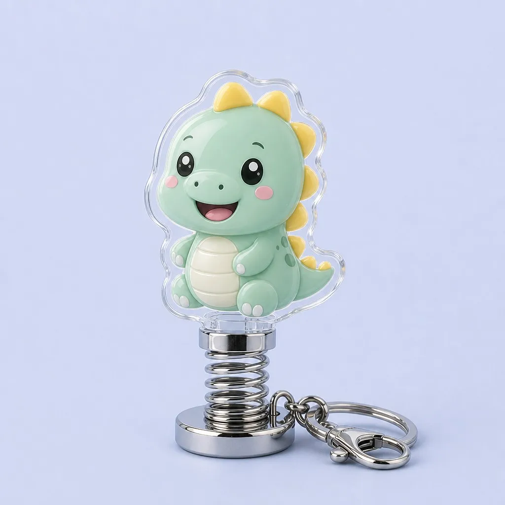 Mint Green Baby Dinosaur Spring Bobblehead Keychain