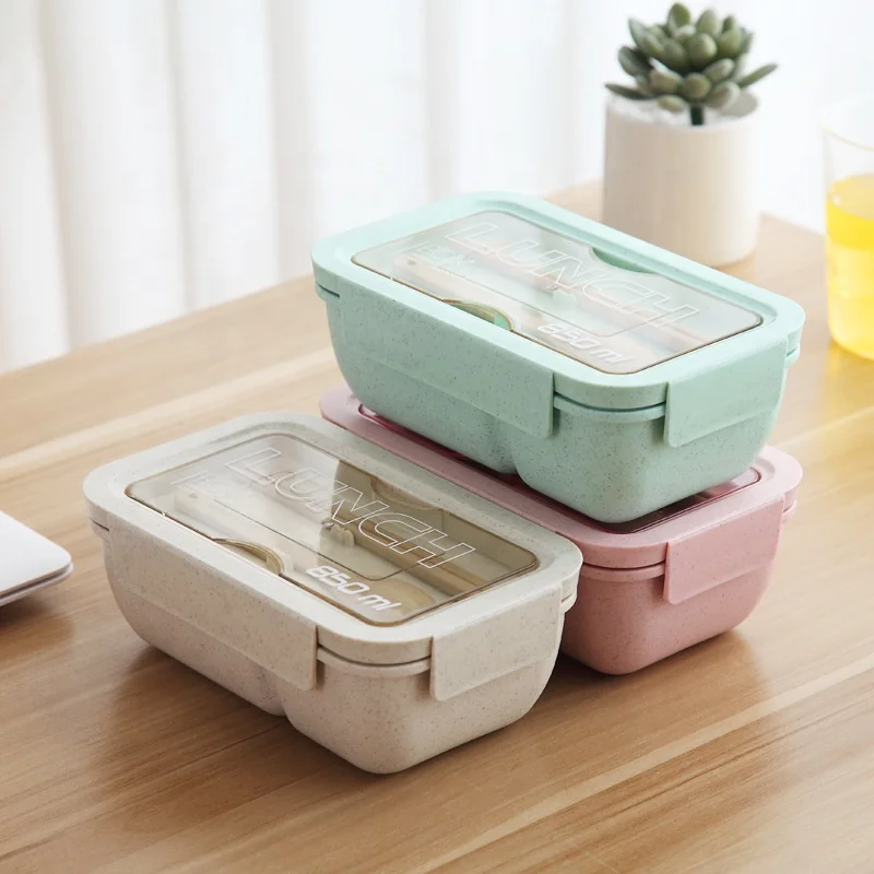 Portable Wheat Straw Lunch  Bento Box  with Reusable Spoon and Fork