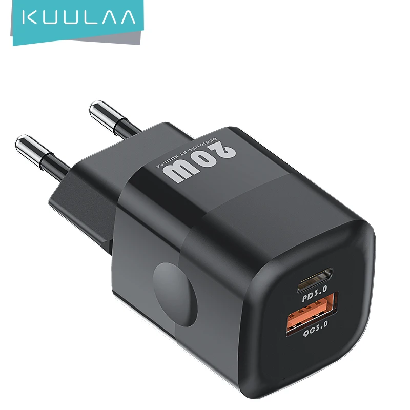 

KUULAA 20W GaN Adapters USB QC3.0+PD type C Plug Charging Dual USB Port Charger