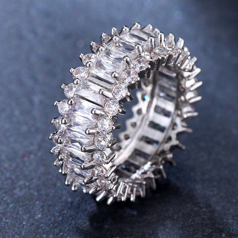 

Hot Selling Luxury Bling mixed wholesale Sparkling Tennis Rings Women Bridal Jewelry Cubic Zircon Copper Ring Band for Girl, Silver color rings