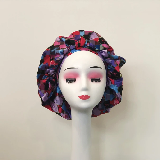 

low moq wholesale durags and bonnets head band scarf wrap brand luxury logo Satin Silk Hair Bonnet, Custom deisgns