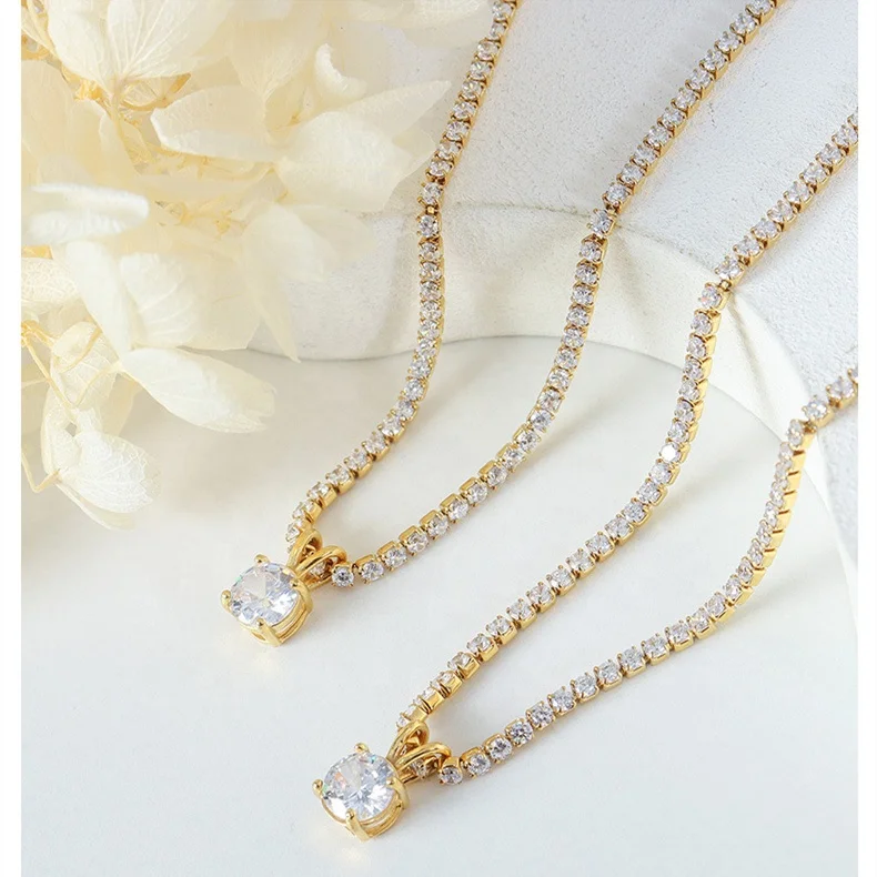 

Luxury shiny zircon necklace stainless steel tennis chain